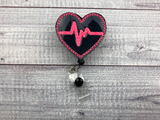 Black EKG Heart Badge Reel