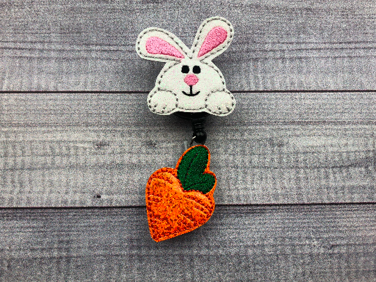 Glitter Bunny & Carrot Badge Reel