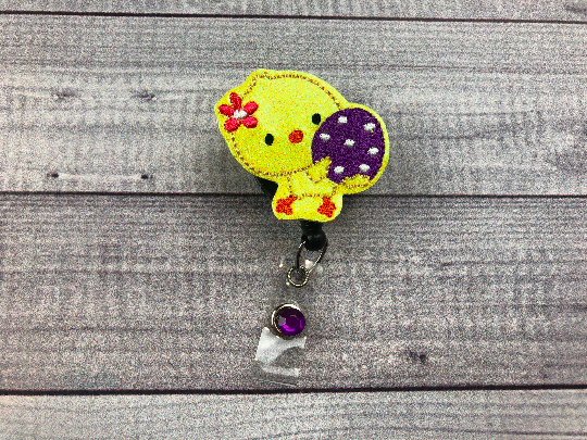 Glitter Chick With Egg Badge Reel