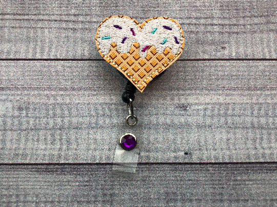 Ice Cream Cone Heart Badge Reel