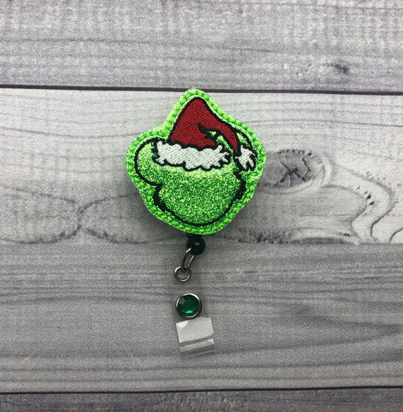 Mean One Santa Hat Badge Reel