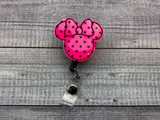 Hot Pink Polka Dot Mouse Badge Reel