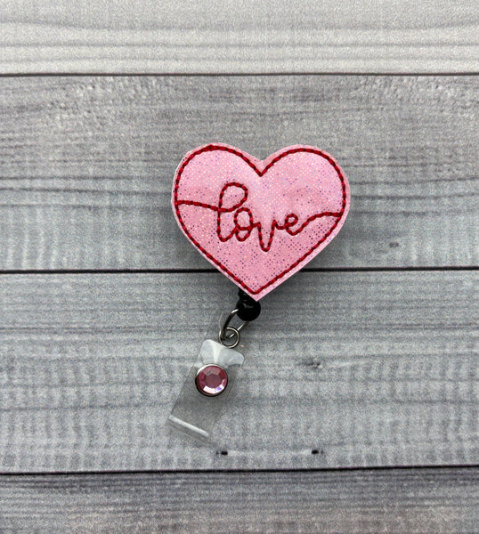 Pink Love Heart Badge Reel