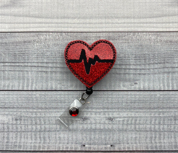 Red EKG Heart Badge Reel