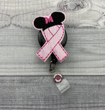 Pink Ribbon Mouse Badge Reel