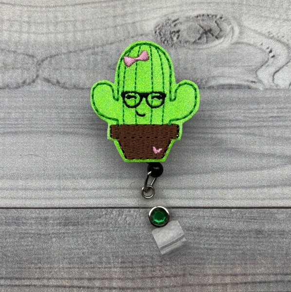 Glitter Cactus Badge Reel
