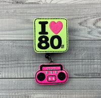 I Love The 80's and Boombox Badge Reel