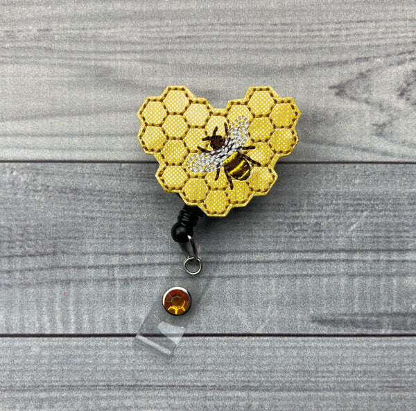 Honeycomb Heart Bee Badge Reel