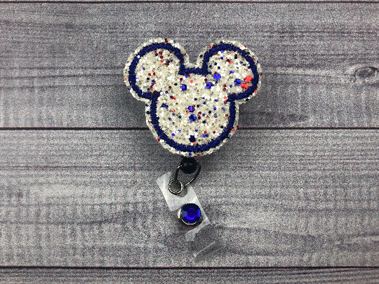 Patriotic Chunky Glitter Mouse Badge Reel