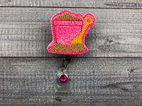 Pink Glitter Sand Bucket Badge Reel