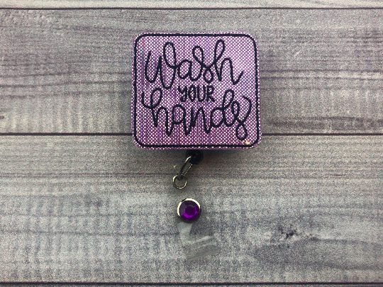 Purple Wash Your Hands Badge Reel