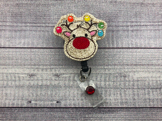 Glitter Reindeer w/ Lights Badge Reel – Catherine Crafts Shop