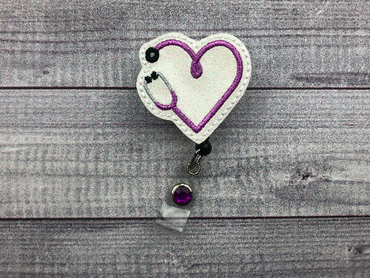 Purple Stethoscope Heart Badge Reel