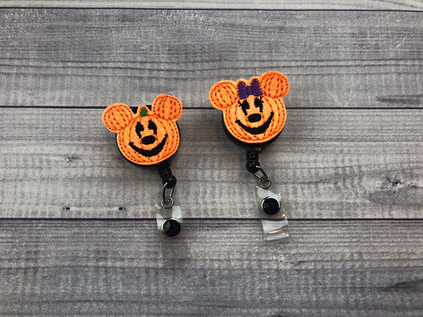 Glitter Pumpkin Mouse Badge Reel