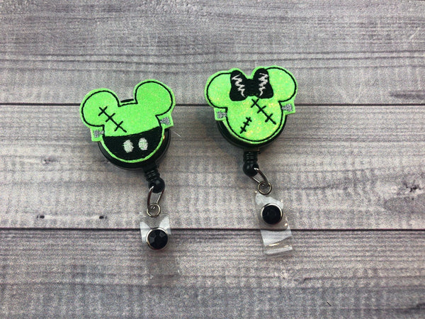 Glitter Frankenstein Mouse Badge Reel