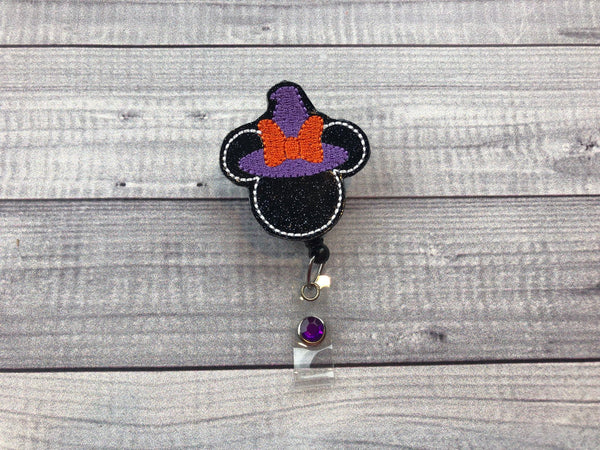 Girl Mouse Witch Badge Reel