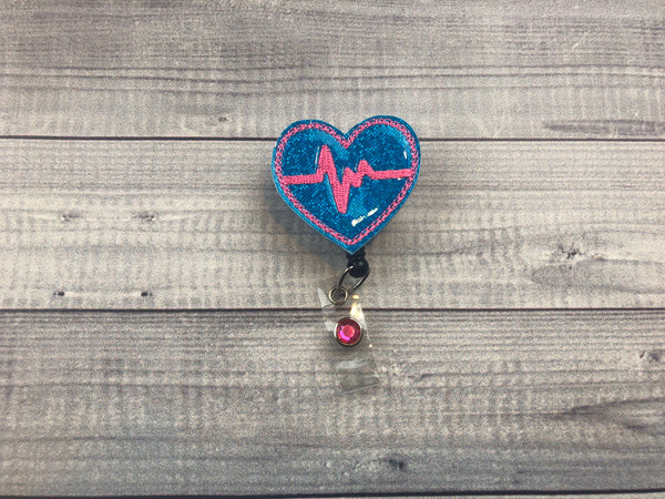 Blue EKG Heart Badge Reel