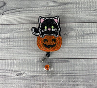 Pumpkin Cat Badge Reel