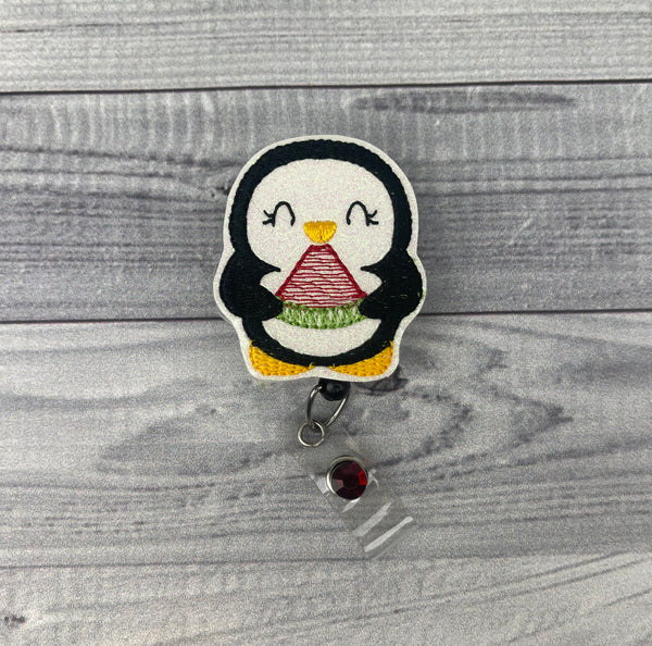 Penguin with Watermelon Badge Reel